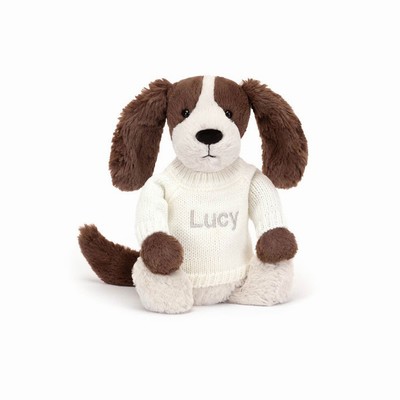 Jellycat Bashful Fudge Puppy with Cream Jumper USA | 37025UETL